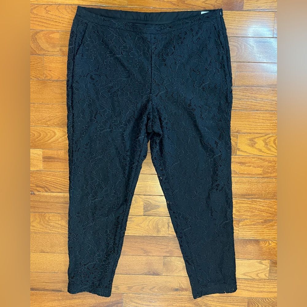 J Jill Lace Overlay Pants Black Women’s 18 Tall Pull On Straight Leg Evening